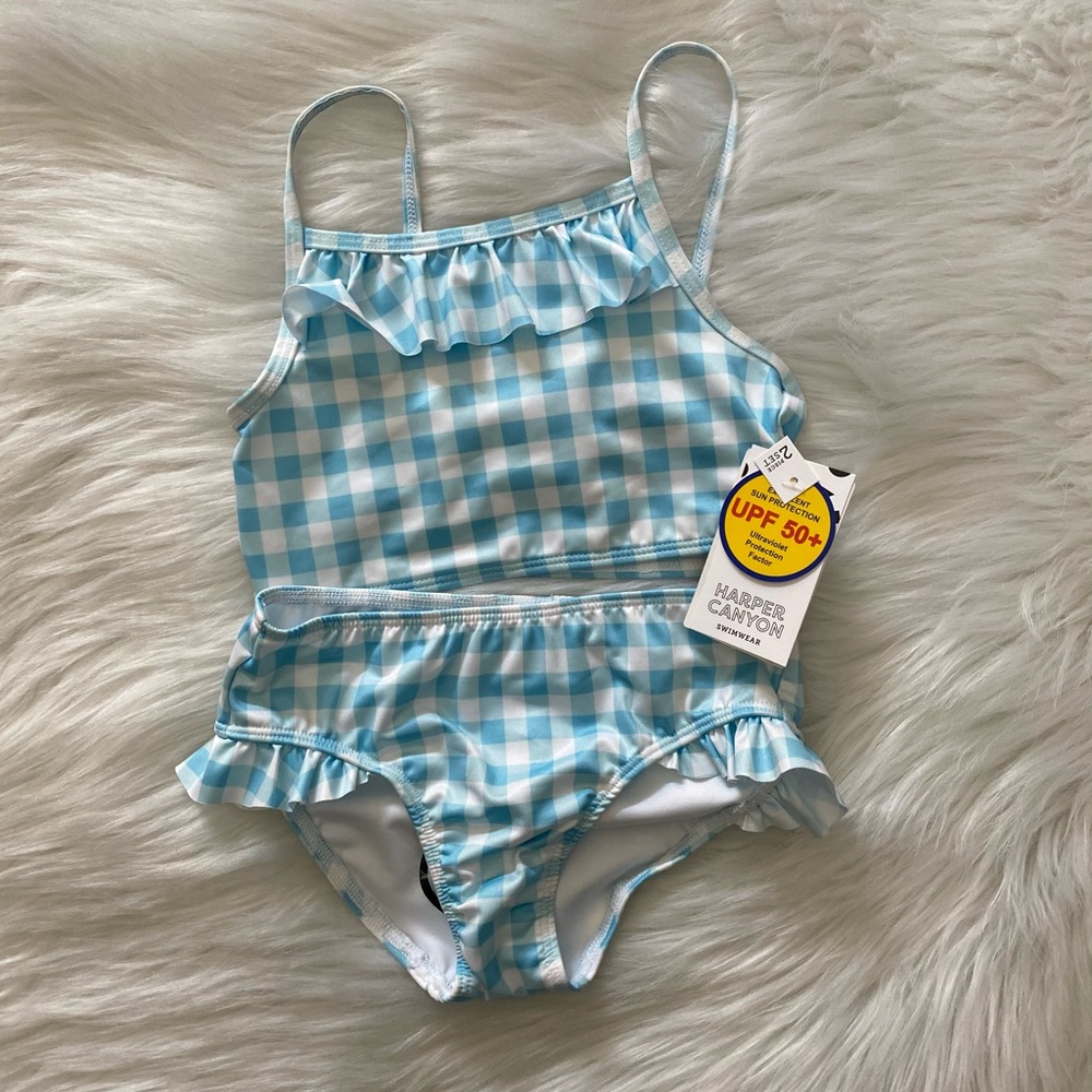 Harper Canyon Blue Gingham 2pc Bathing Suit 4